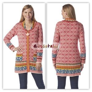 Bright Thick Knit Jacquard Zippered Coatigan